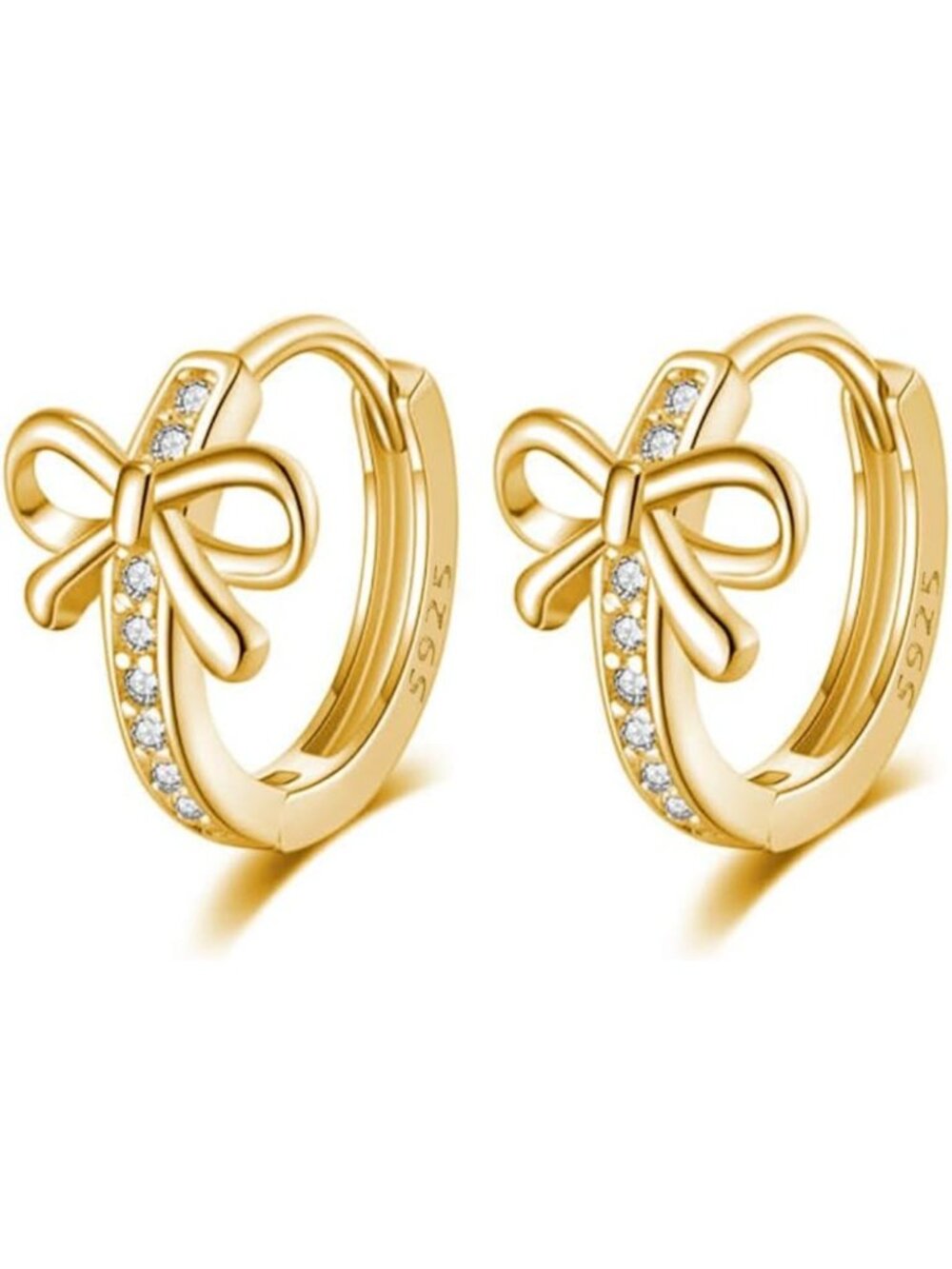 Sterling Silver CZ Bow Hoop Earrings for Women & Teens | Huggie Ribbon Style